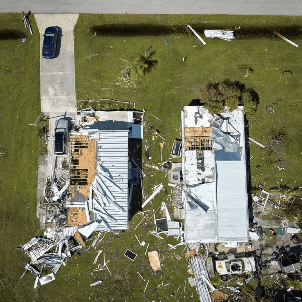 Aerial view of storm damage